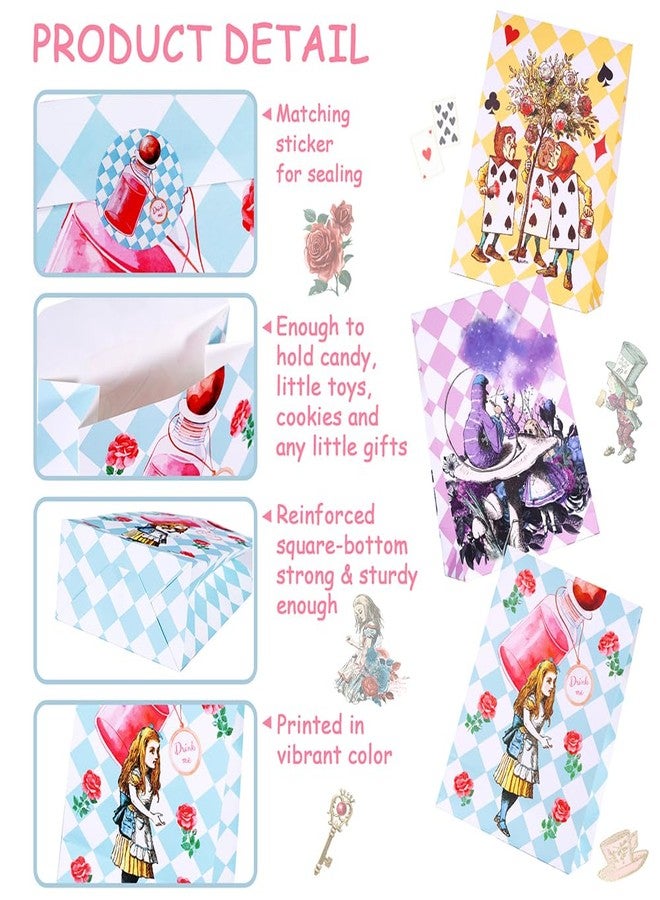 Htabiol Alice in Wonderland Gift Bags for Presents, 24pcs Alice in Wonderland Party Favors Goodie Bags with Sealing Sticker, Fit for Girl's Onederland 1st Birthday, Mad Hatter Tea Party Decorations - Image 5